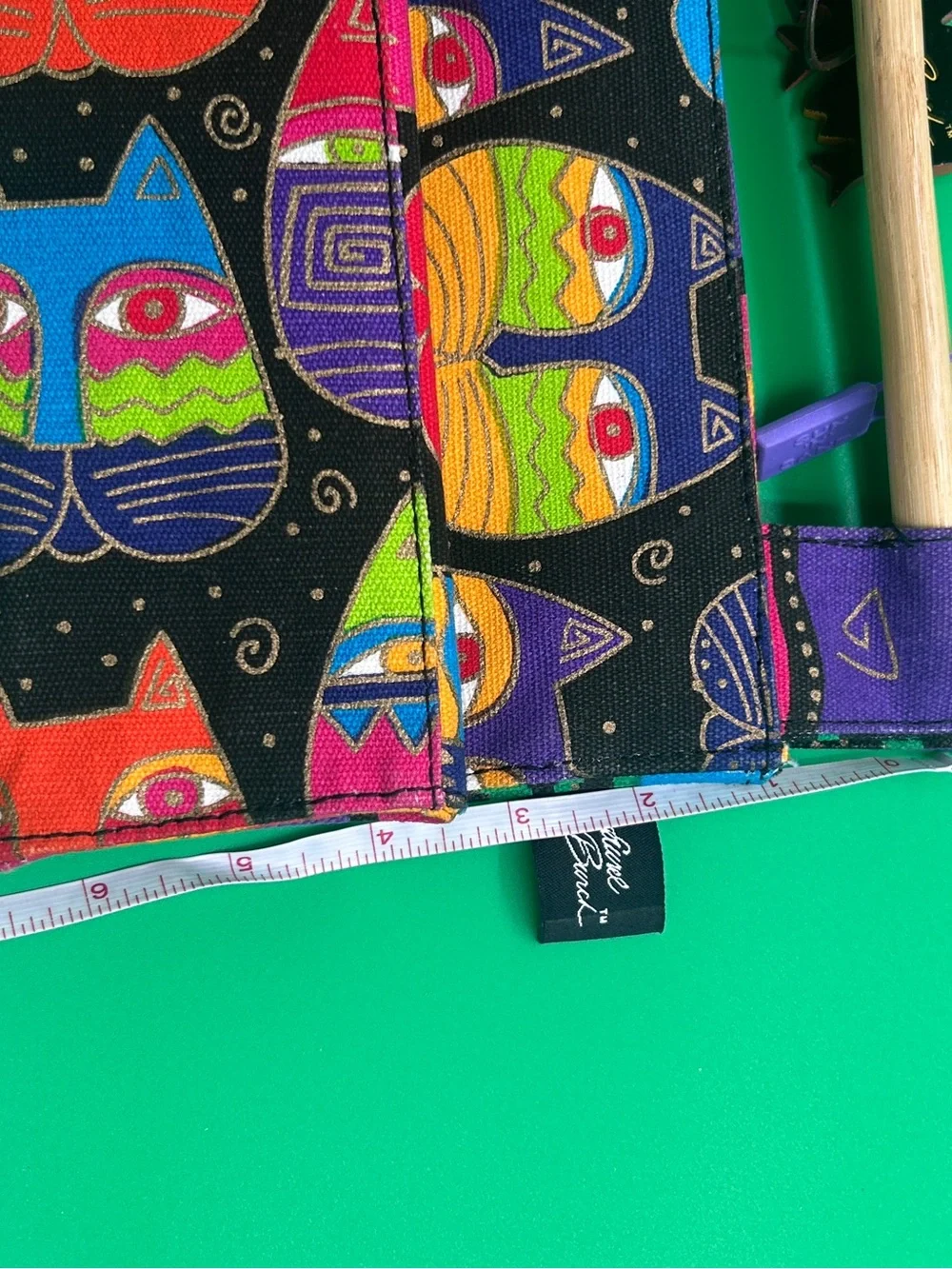 #1 Laurel Burch Black Multicolor Cat Clutch with Wooden Handle